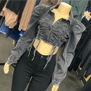 Puff sleeve cropped jacket
